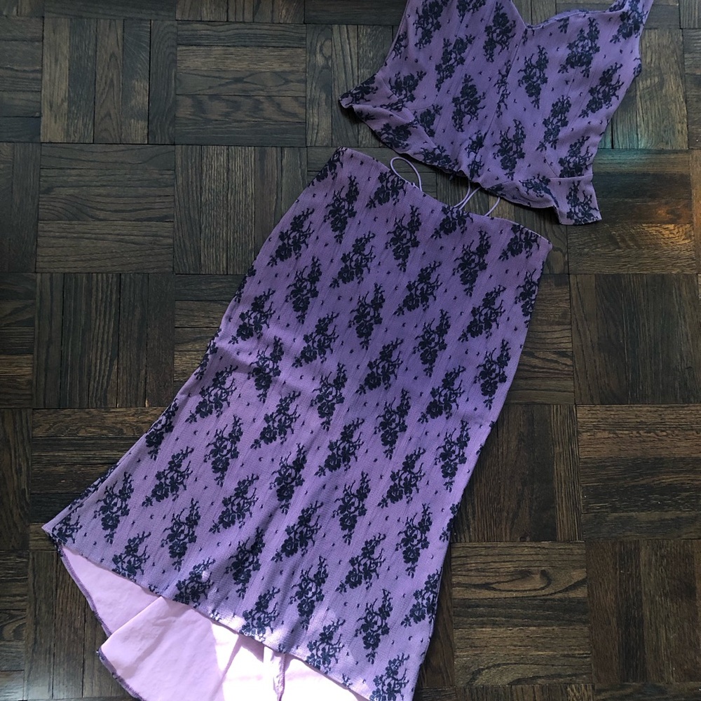 Purple High Low Skirt and Top. Lace fabric.